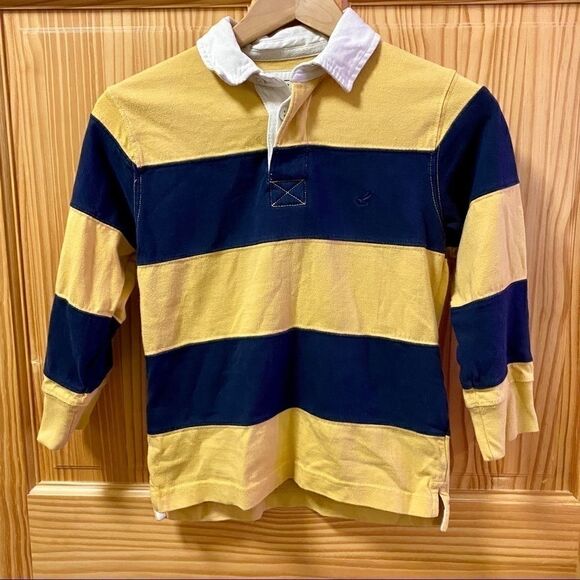 Urban Pipeline LS striped yellow navy polo shirt 8 - Picture 1 of 8